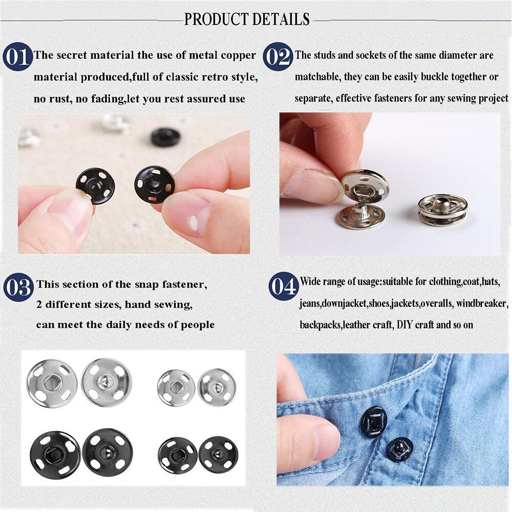 50PCS Sew On Metal Snap Buttons