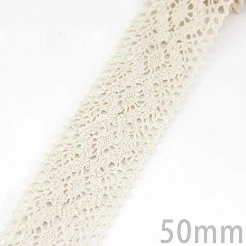 Beige Cotton Embroidered Lace Ribbon 5m/roll