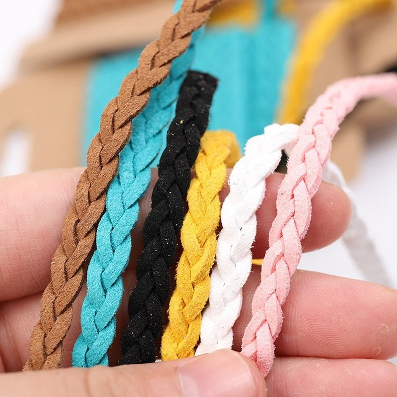 Thick Flat Braided Genuine Leather Cord (color options, 3y 5mm thick)