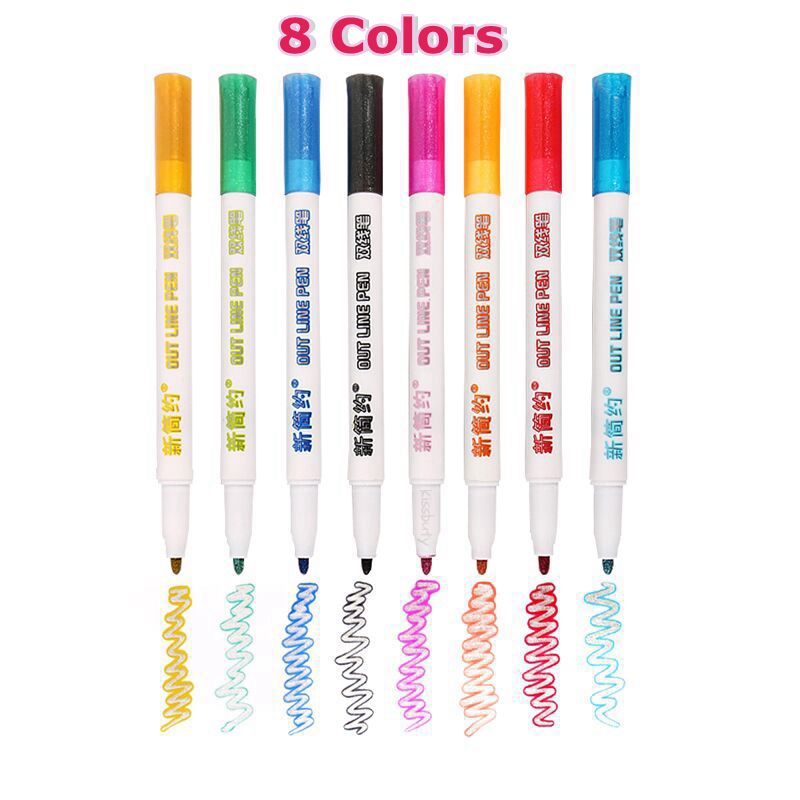 Double Line Pen/Outline Paint Marker (8 or 12 colors/set)