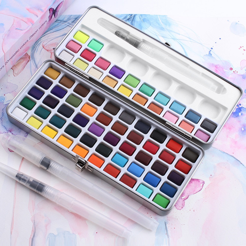 Professional Solid Watercolor Set with Neon Glitter (50/72/90 per set)