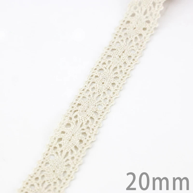 Beige Cotton Embroidered Lace Ribbon 5m/roll