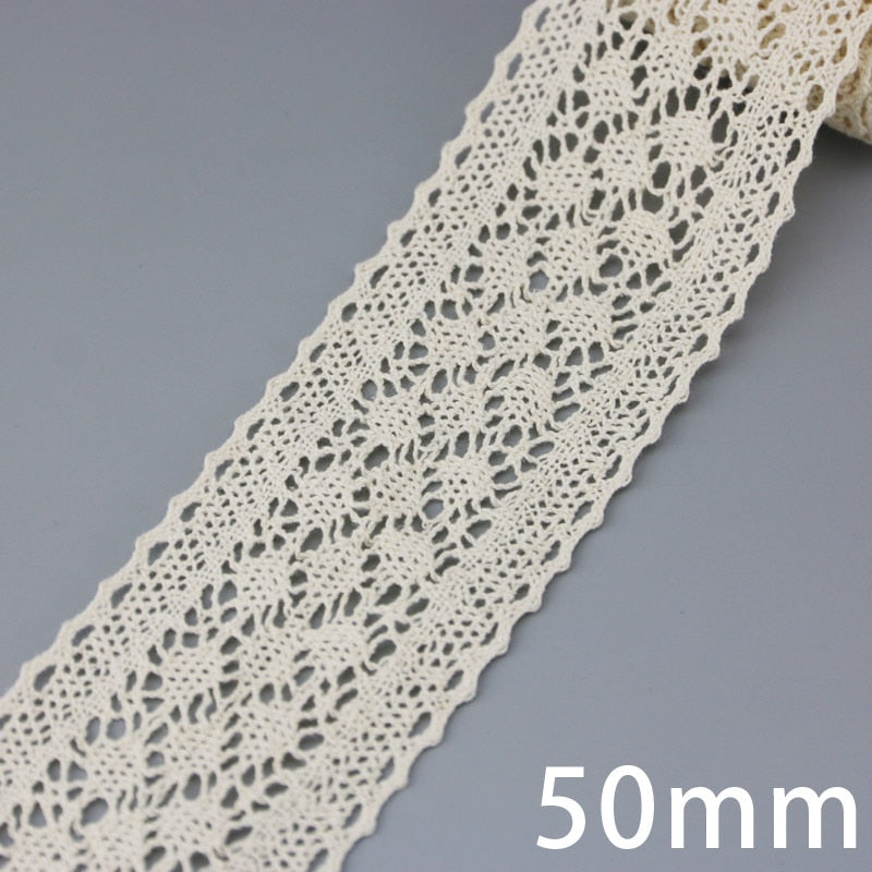 Beige Cotton Embroidered Lace Ribbon 5m/roll