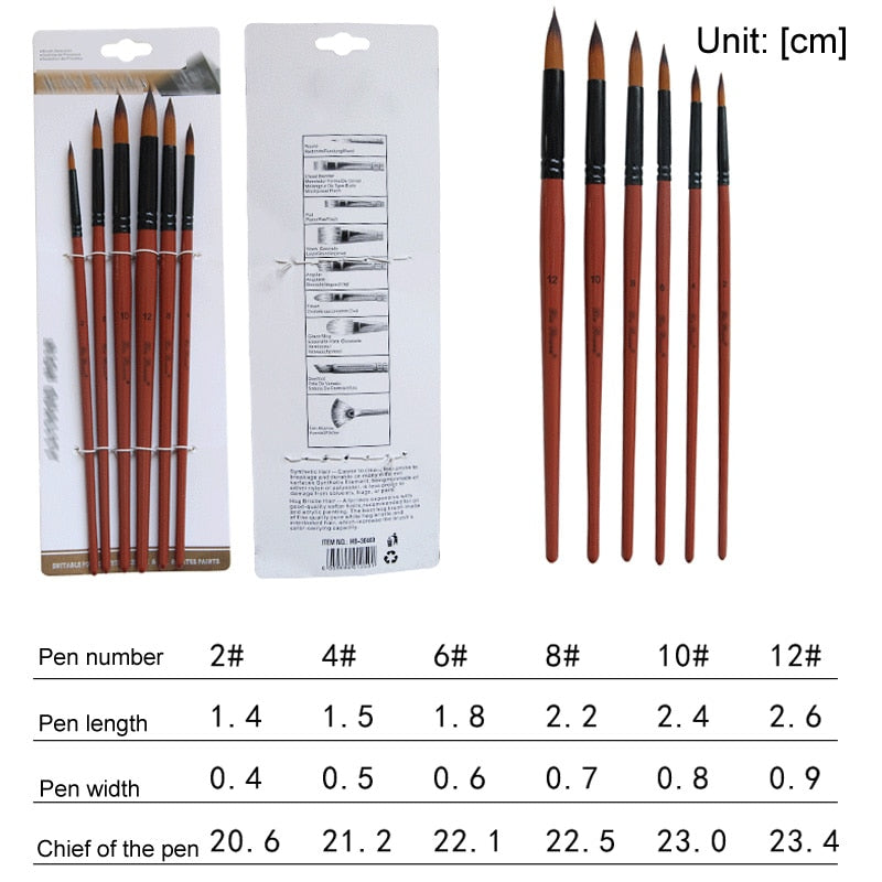 High Quality Nylon Hair Wooden Handle Paint Brush (5 or 6 piece set)