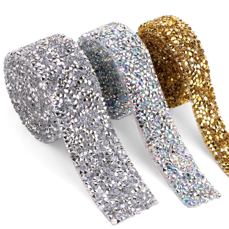 Crystal Motif Rhinestone Tape Ribbon