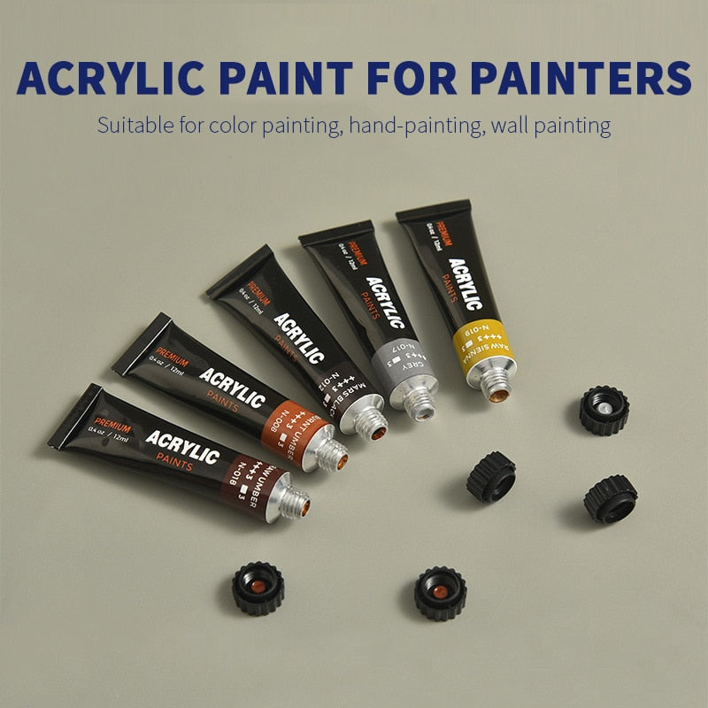 Waterproof Acrylic Paint Set (suitable for fabric painting, 12ml tube, 12 or 24 colors)