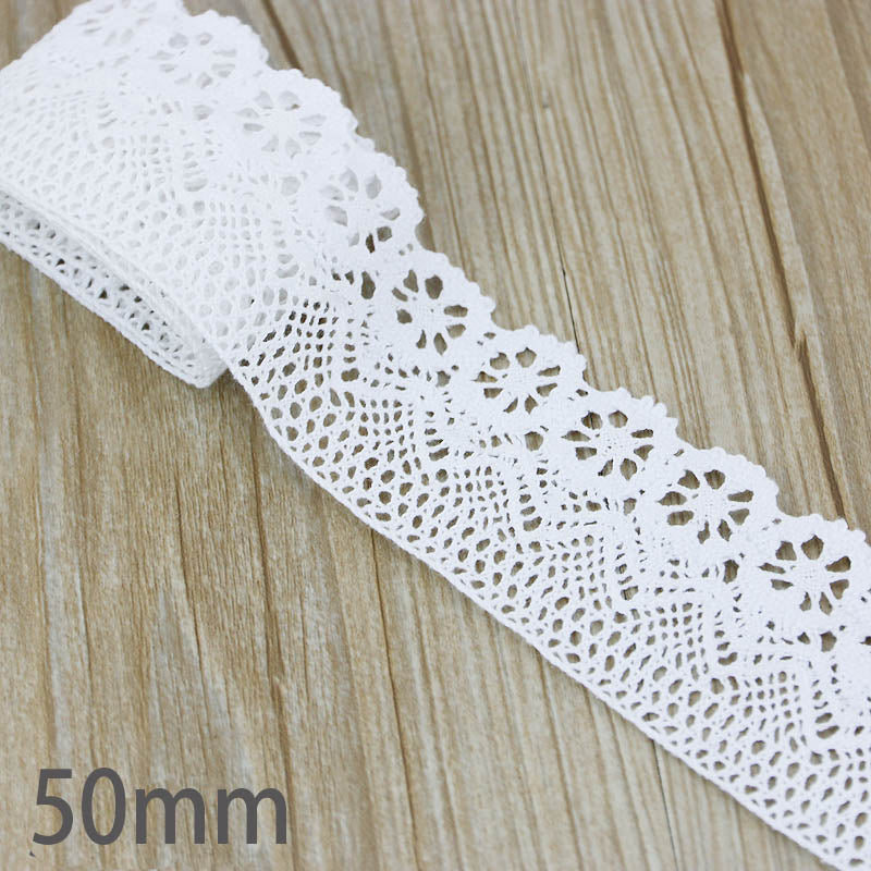 Beige Cotton Embroidered Lace Ribbon 5m/roll