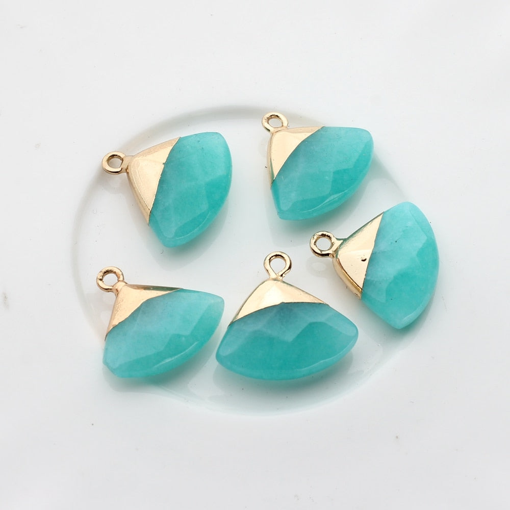 Copper Fan-Shaped Natural Agate Stone Charms (color options)