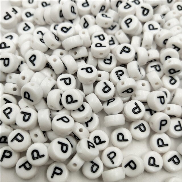 White Round Acrylic Alphabet Letter Beads (size options, 50/pack)