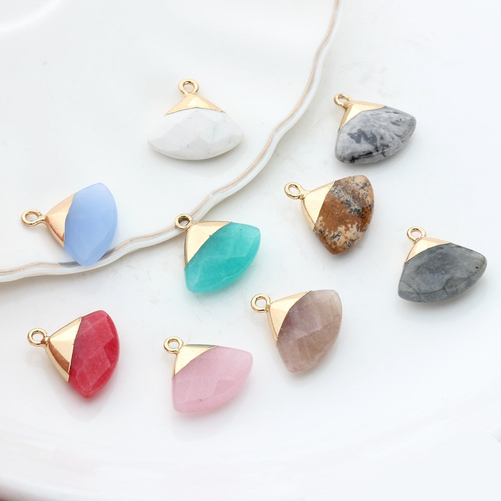 Copper Fan-Shaped Natural Agate Stone Charms (color options)