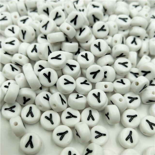 White Round Acrylic Alphabet Letter Beads (size options, 50/pack)