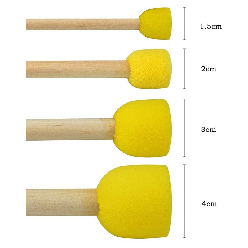 Wooden Handle Sponge Paint Brush (1.5cm-4cm, 4pack)