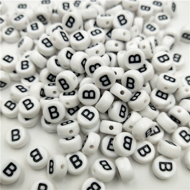 White Round Acrylic Alphabet Letter Beads (size options, 50/pack)