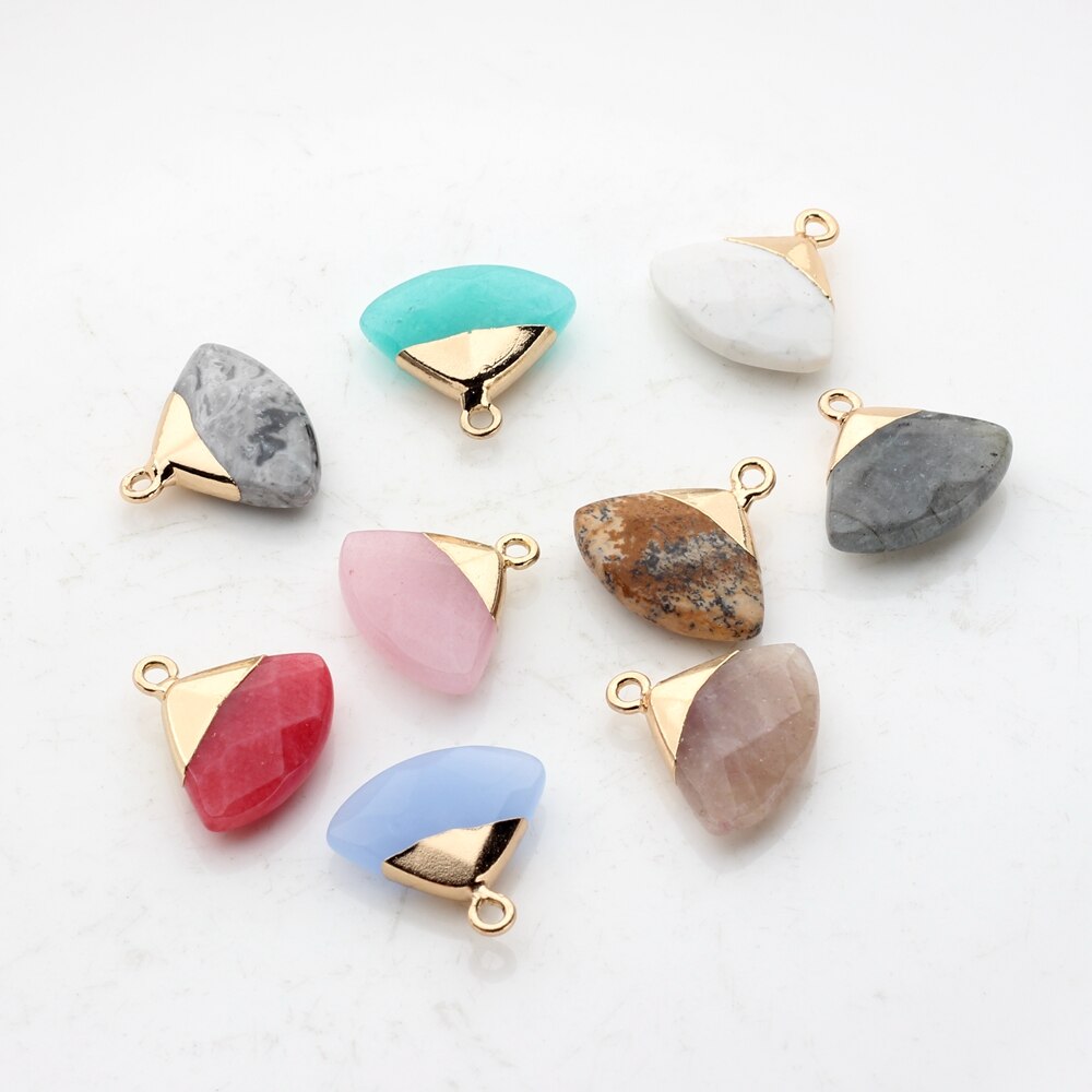 Copper Fan-Shaped Natural Agate Stone Charms (color options)