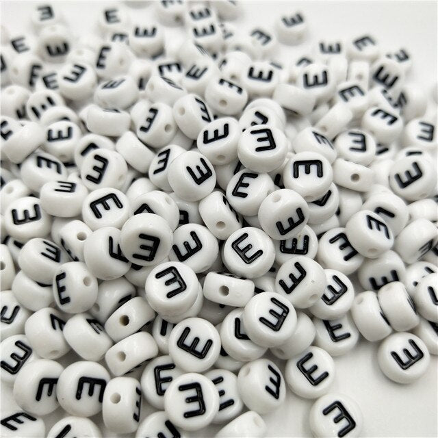 White Round Acrylic Alphabet Letter Beads (size options, 50/pack)