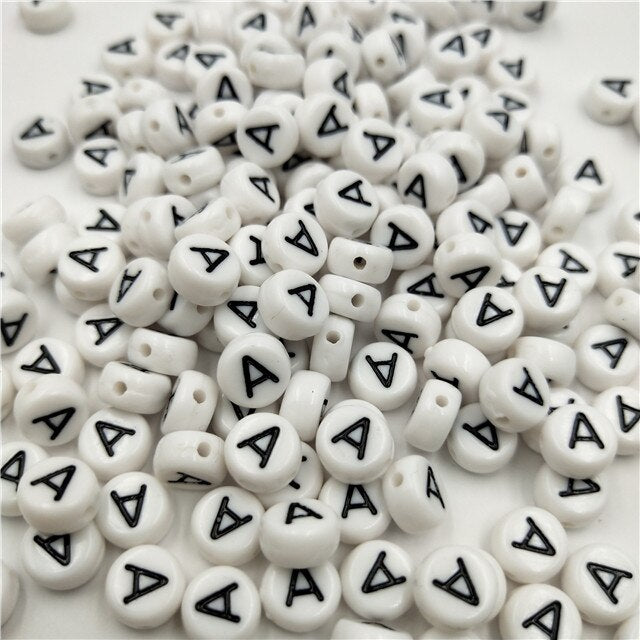 White Round Acrylic Alphabet Letter Beads (size options, 50/pack)