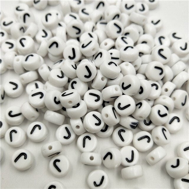 White Round Acrylic Alphabet Letter Beads (size options, 50/pack)