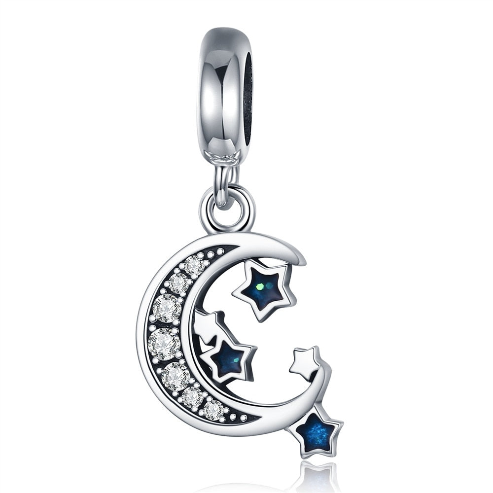 Sterling Silver Blue Charms Galaxy Star Moon Snowflake