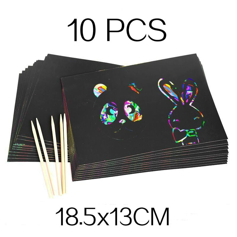 Magic Rainbow Scratch Art Paper Set (20 pages, 4 stencil/set, can include extra paper or stencils)