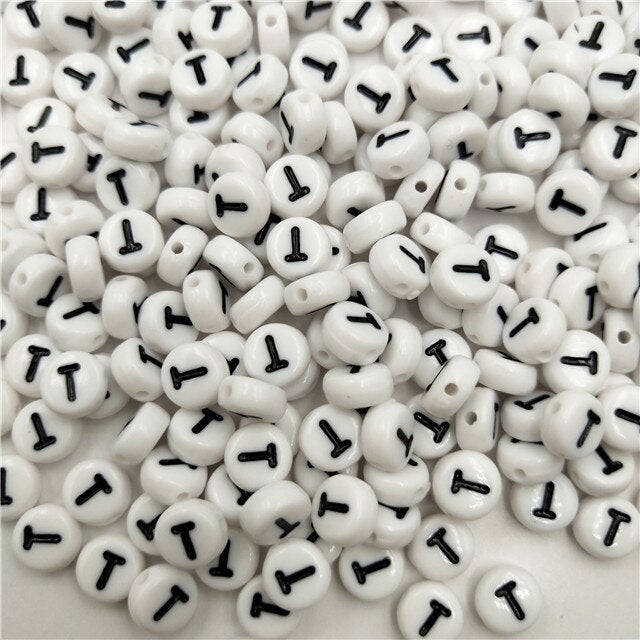 White Round Acrylic Alphabet Letter Beads (size options, 50/pack)