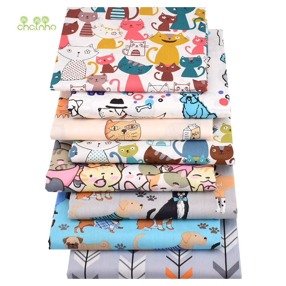 8pcs/lot Cartoon Animal Series Printed Twill Cotton Fabric