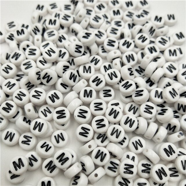 White Round Acrylic Alphabet Letter Beads (size options, 50/pack)