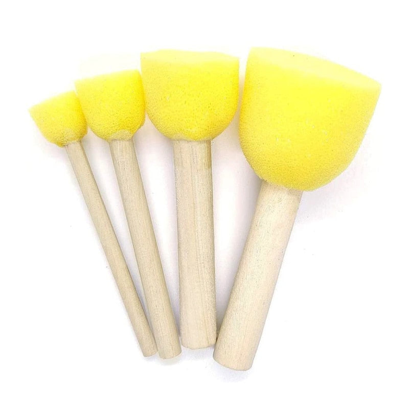 Wooden Handle Sponge Paint Brush (1.5cm-4cm, 4pack)