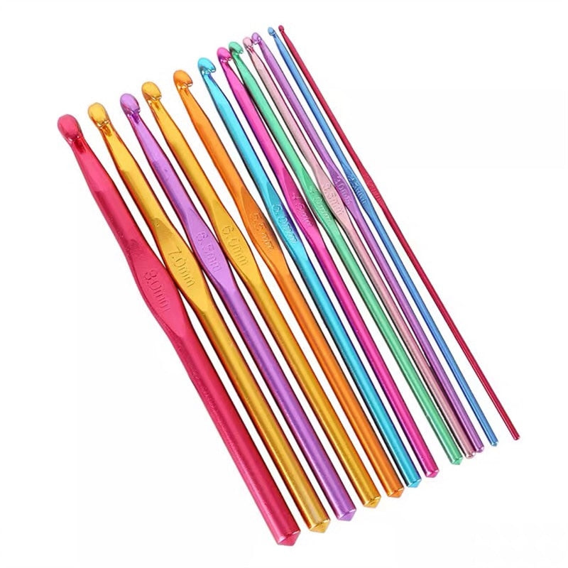 12 Piece Set Aluminum Crochet Hooks