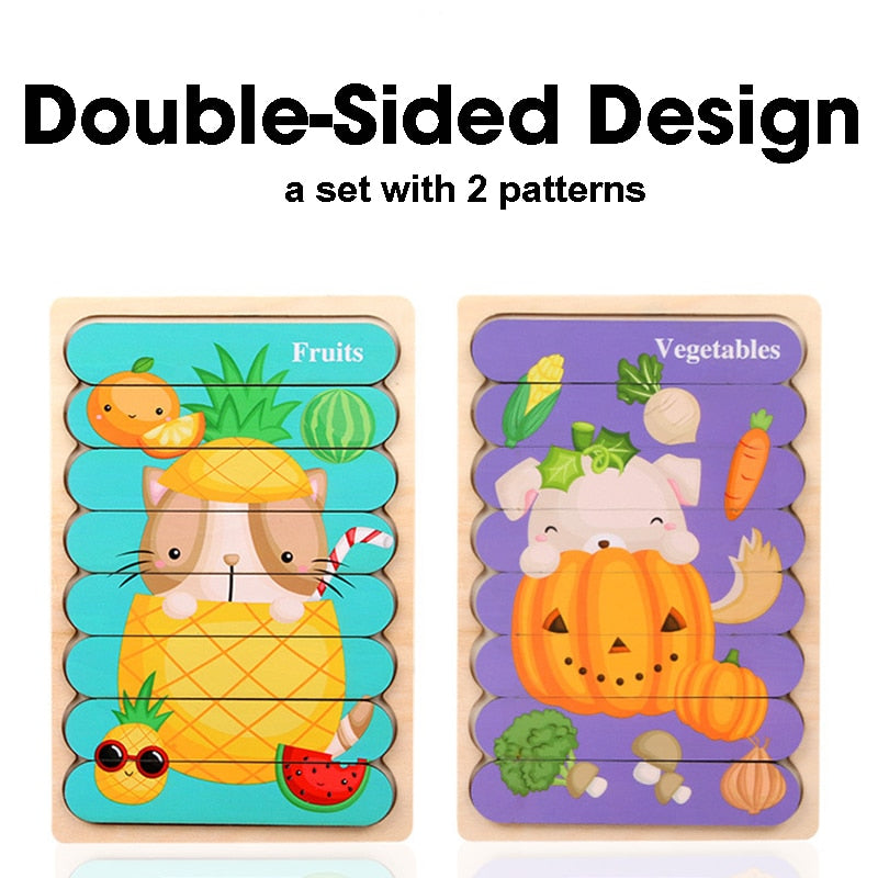 Montessori Double Sided Wooden 3D Puzzles