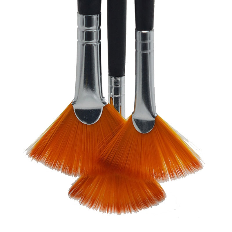 3 piece Nylon Hair Wooden Handle Fan Paint Brush