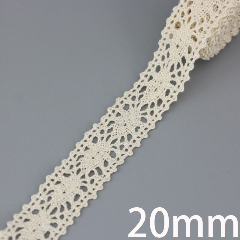 Beige Cotton Embroidered Lace Ribbon 5m/roll