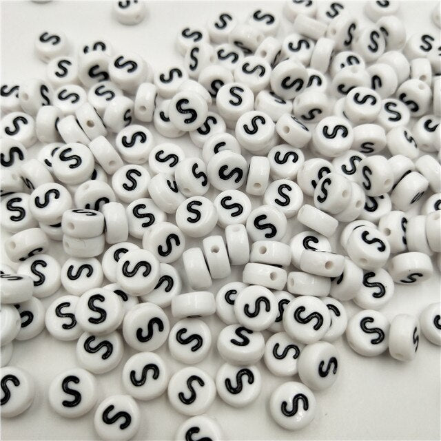 White Round Acrylic Alphabet Letter Beads (size options, 50/pack)