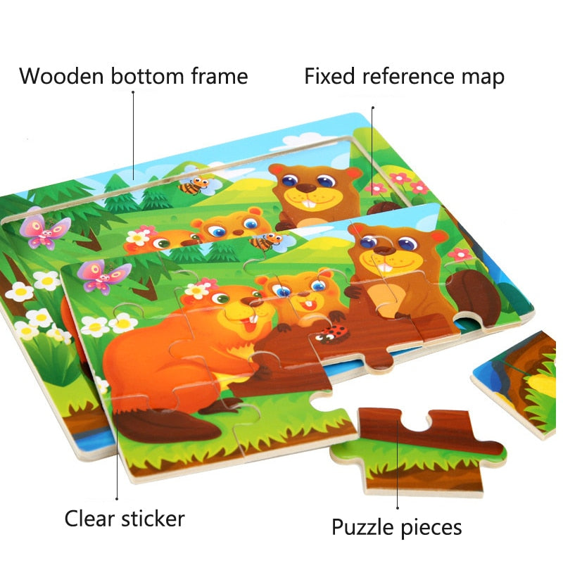 3D Wooden Puzzle Cartoon Animals