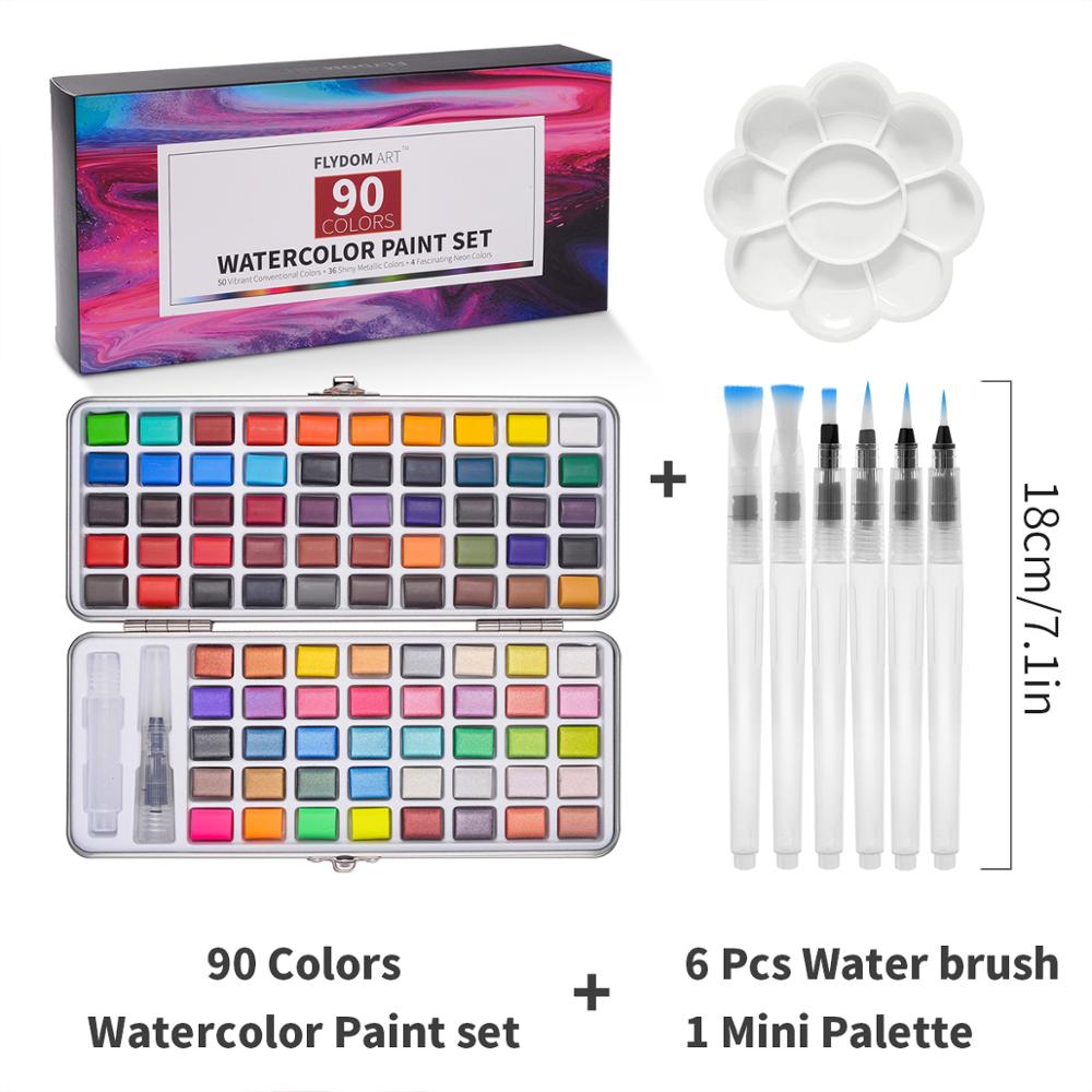 Macaron Glitter Watercolor Paint Set (100 colors/set, can include 6 or 10 brushes)