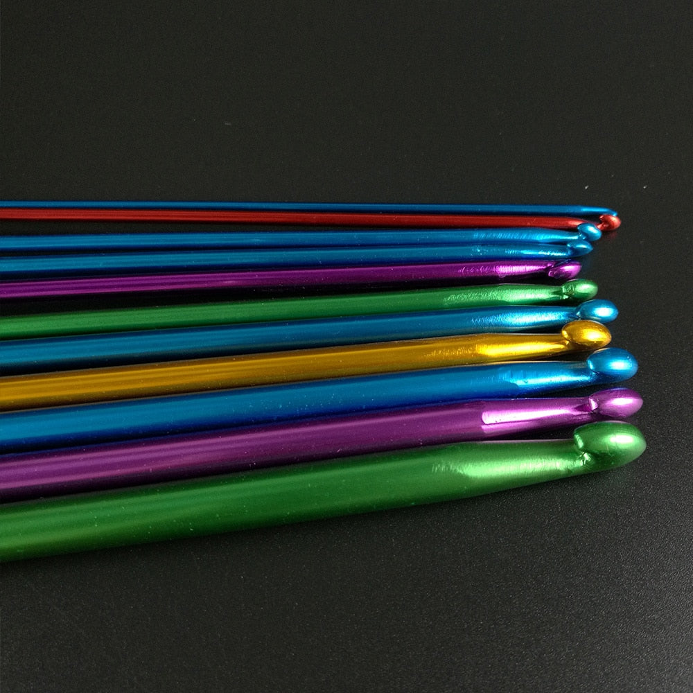 11PCS Multicolour Aluminum Tunisian Afghan Crochet Hooks