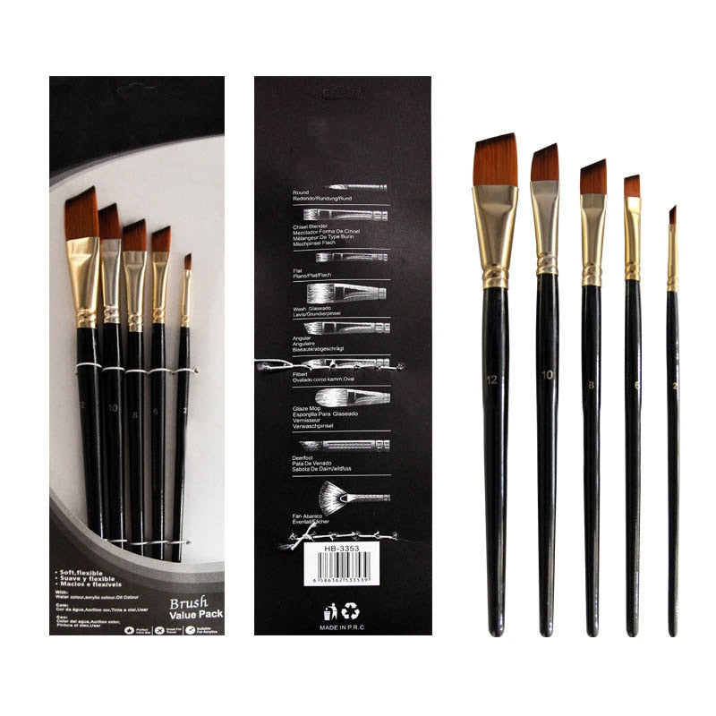 High Quality Nylon Hair Wooden Handle Paint Brush (5 or 6 piece set)