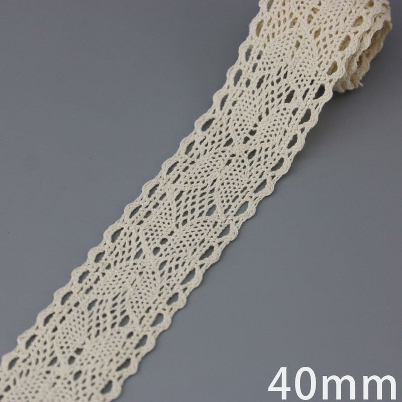 Beige Cotton Embroidered Lace Ribbon 5m/roll