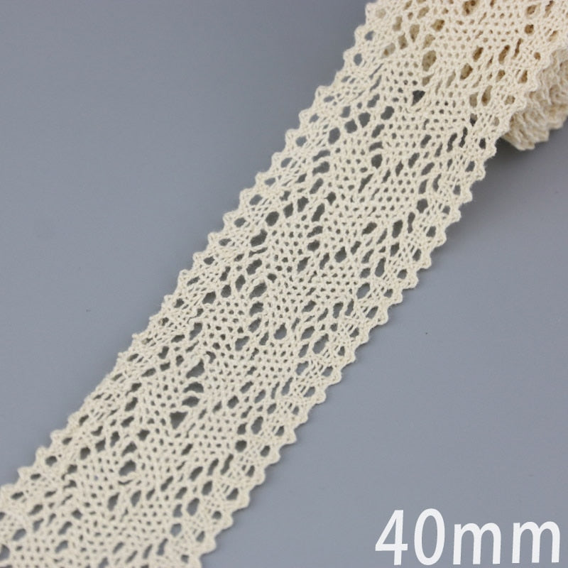 Beige Cotton Embroidered Lace Ribbon 5m/roll