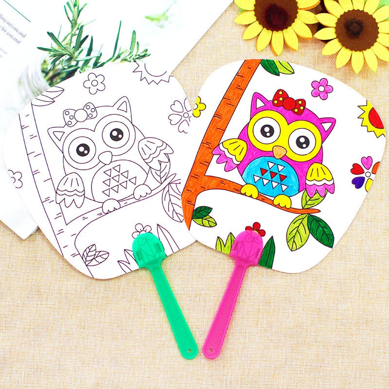 2pcs/lot Kids Hand Paint Paper Fan