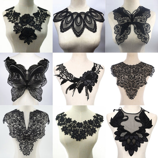 Black Floral/Leaf Lace Embroidered Applique