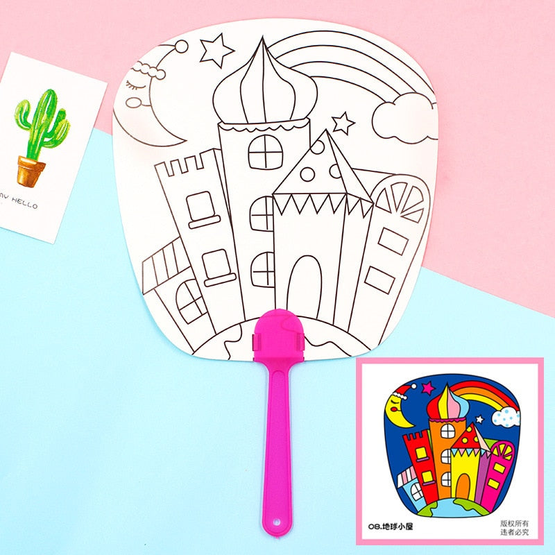 2pcs/lot Kids Hand Paint Paper Fan