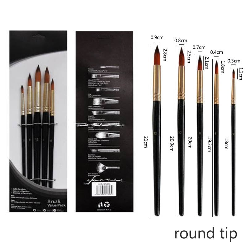 High Quality Nylon Hair Wooden Handle Paint Brush (5 or 6 piece set)