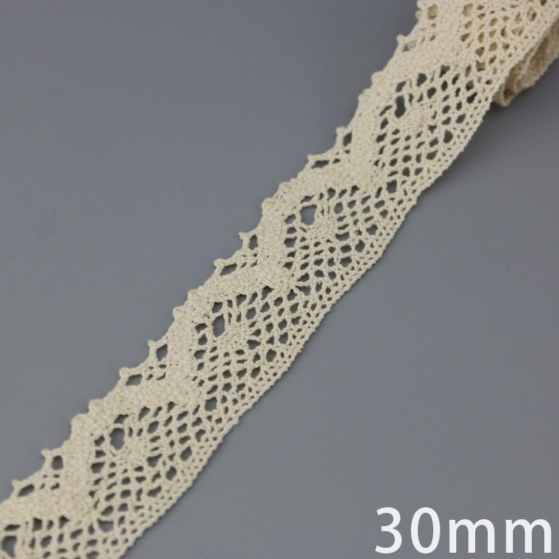 Beige Cotton Embroidered Lace Ribbon 5m/roll