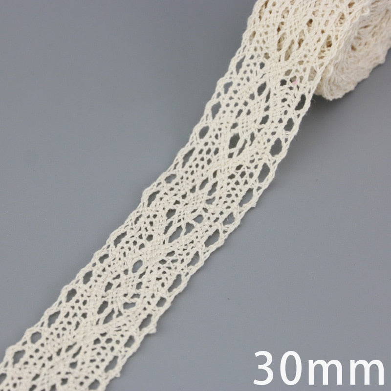 Beige Cotton Embroidered Lace Ribbon 5m/roll