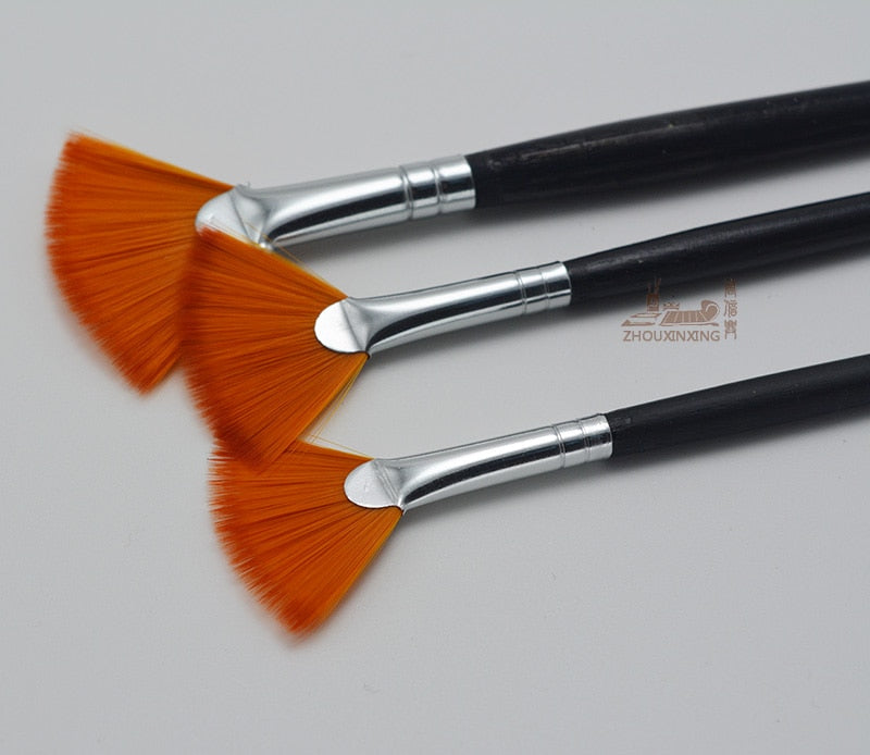 3 piece Nylon Hair Wooden Handle Fan Paint Brush