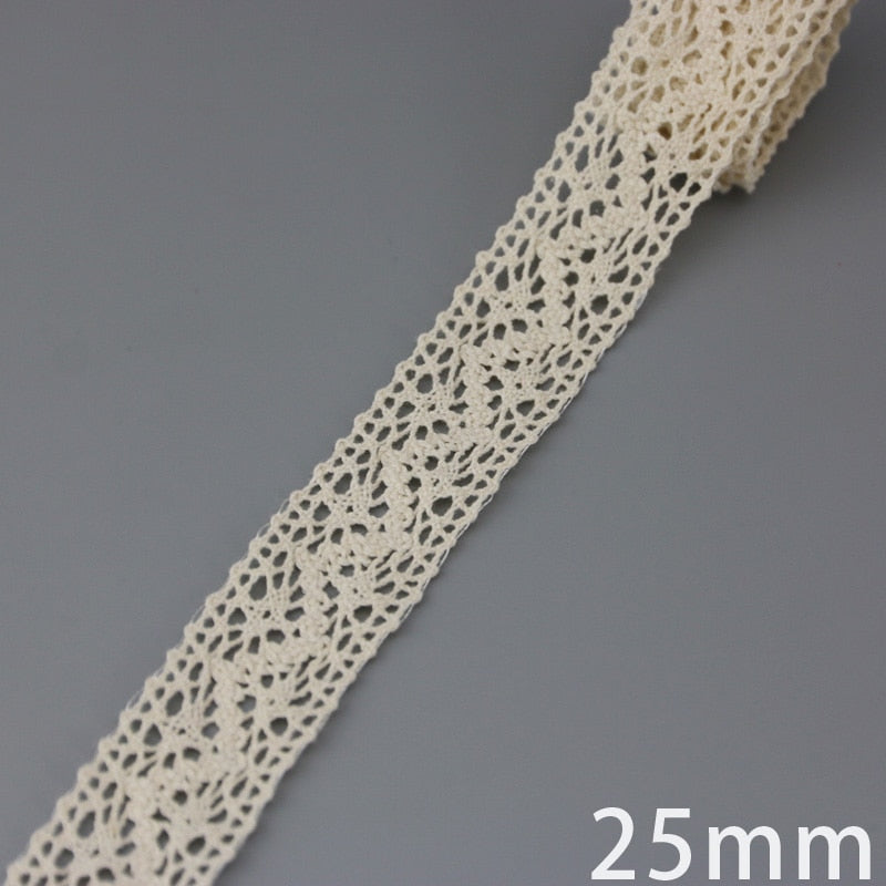 Beige Cotton Embroidered Lace Ribbon 5m/roll