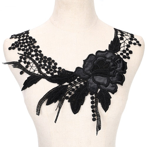 Black Floral/Leaf Lace Embroidered Applique