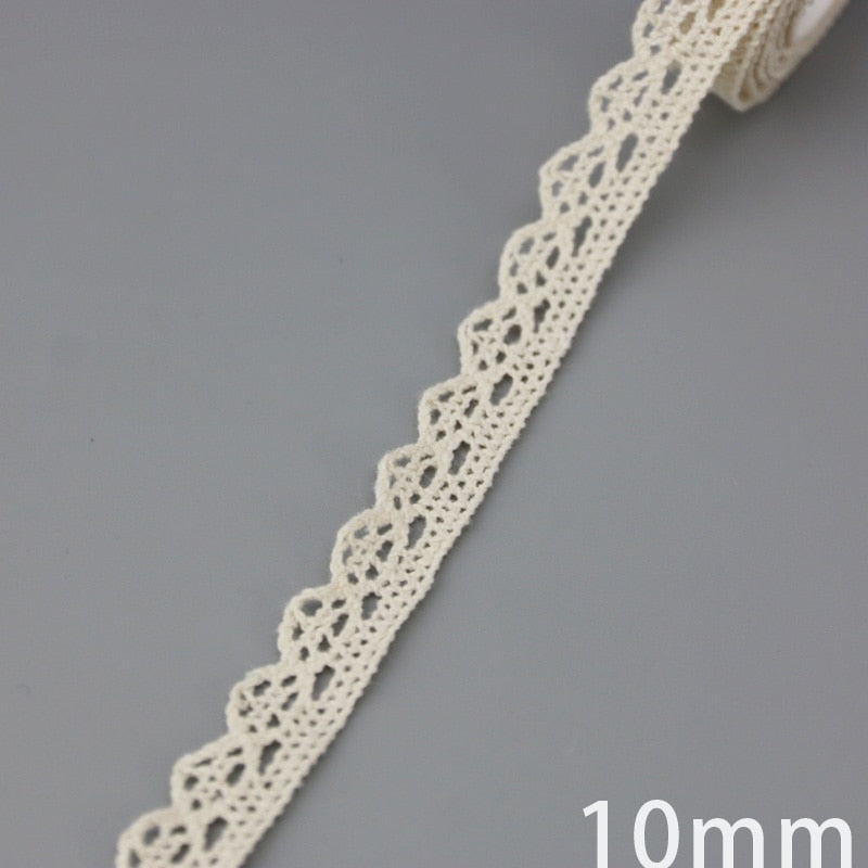 Beige Cotton Embroidered Lace Ribbon 5m/roll