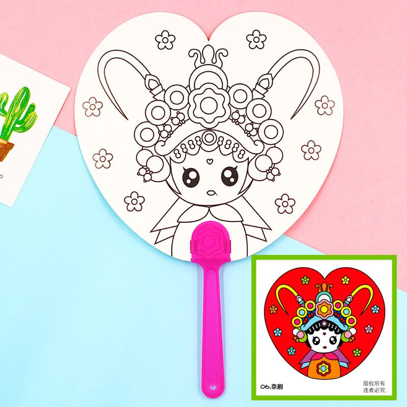 2pcs/lot Kids Hand Paint Paper Fan