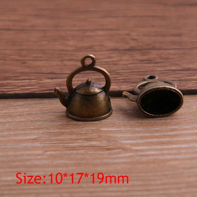 3D Retro Tea Kettle Charms 10/set